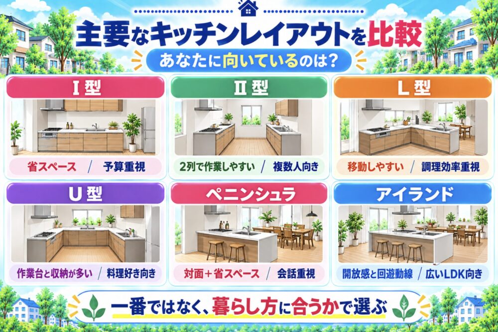 主要なキッチンレイアウトを比較|あなたに向いているのは?