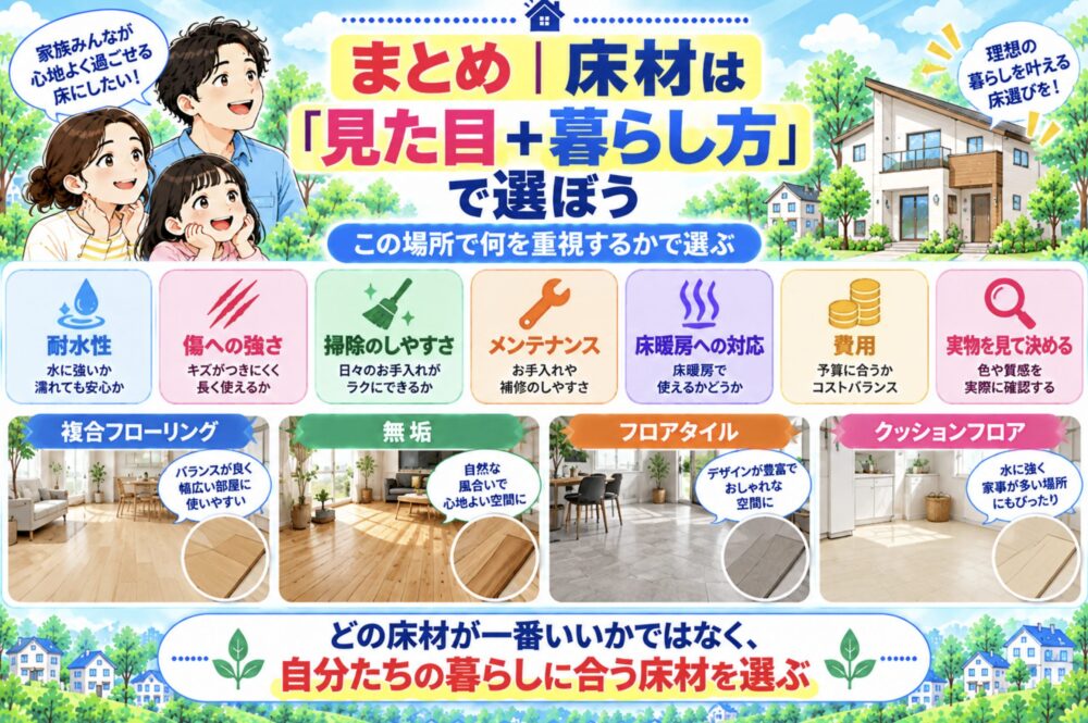 まとめ|床材は「見た目+暮らし方」で選ぼう