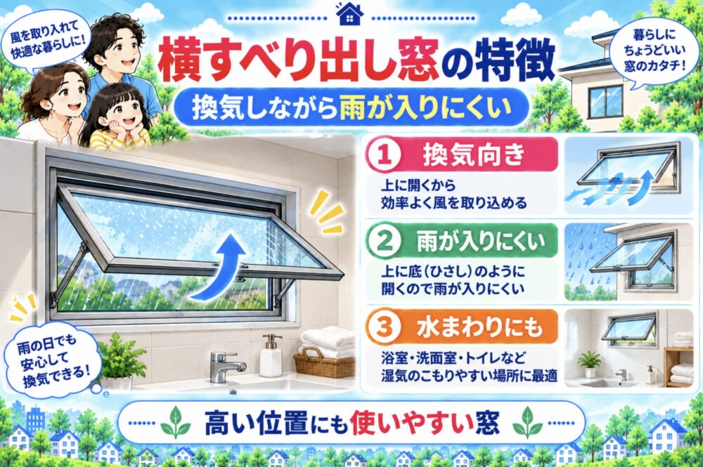横すべり出し窓|換気しながら雨が入りにくい