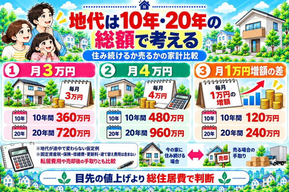 地代は10年・20年の総額で考える｜住み続けるか売るかの家計比較