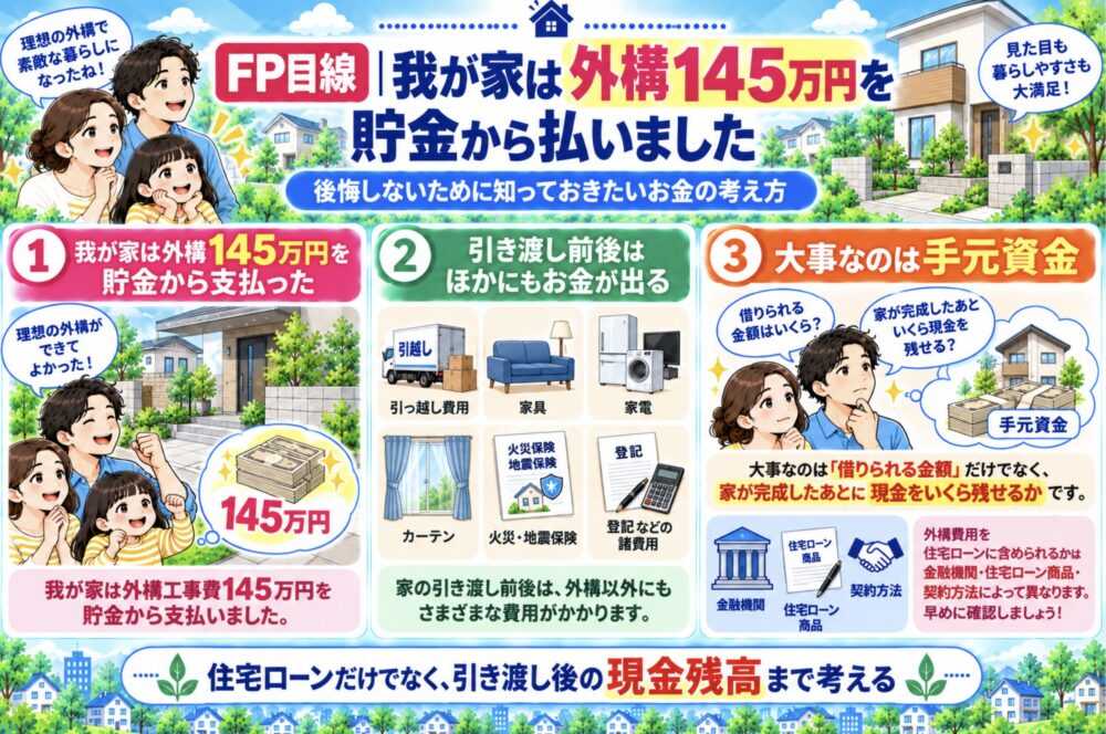 FP目線|我が家は外構145万円を貯金から払いました