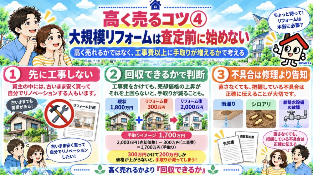 空き家高く売るコツ④ 大規模リフォームは査定前に始めない