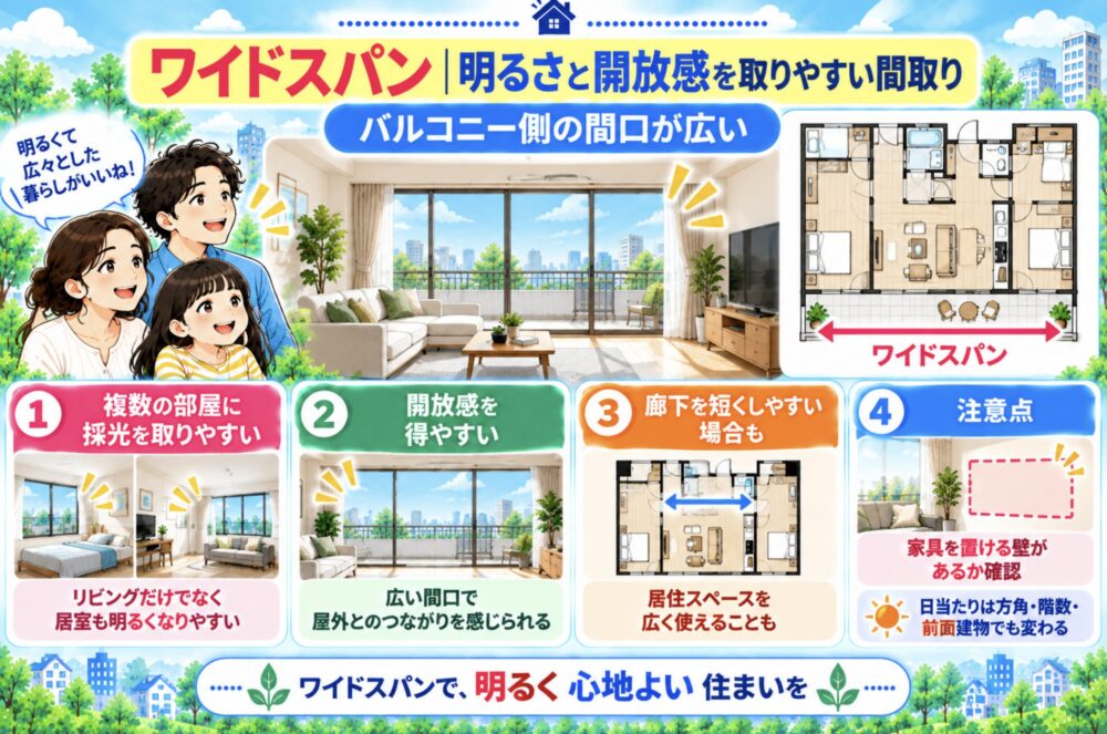 ワイドスパン｜明るさと開放感を取りやすい間取り