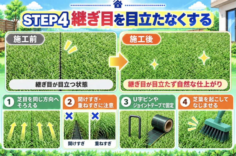 STEP4｜人工芝の継ぎ目を目立たなくする