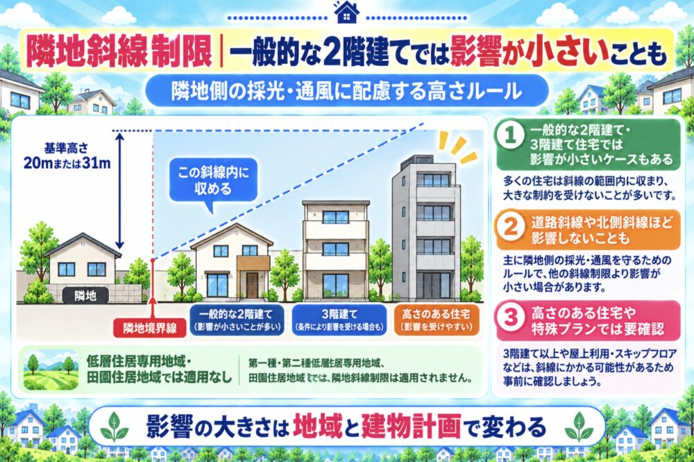 隣地斜線制限|一般的な2階建てでは影響が小さいことも