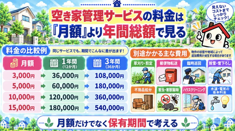 空き家管理サービスの料金は「月額」より年間総額で見る