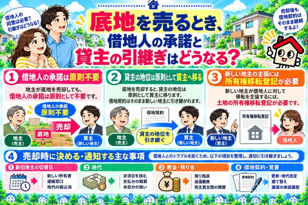 底地を売るとき、借地人の承諾と貸主の引継ぎはどうなる？