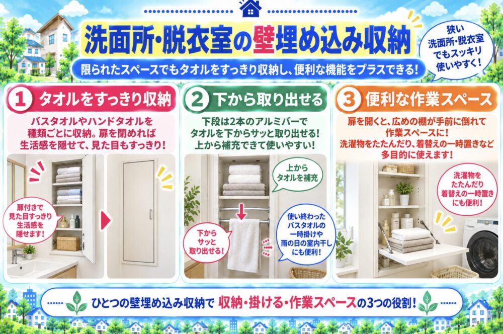 洗面所・脱衣室の壁埋め込み収納