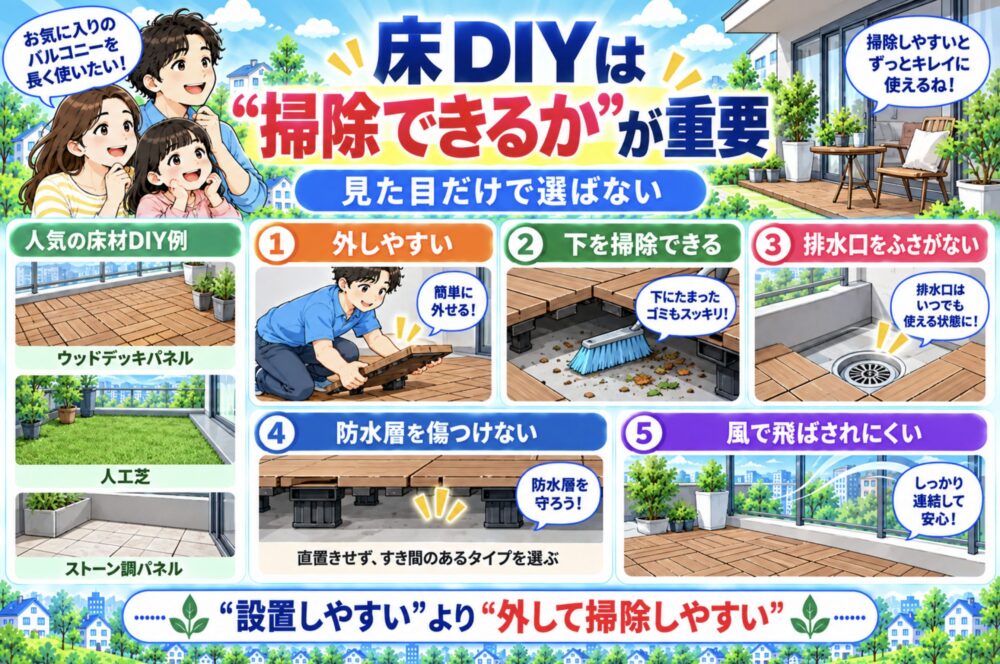 バルコニーの床をDIYするなら「掃除できる」が重要