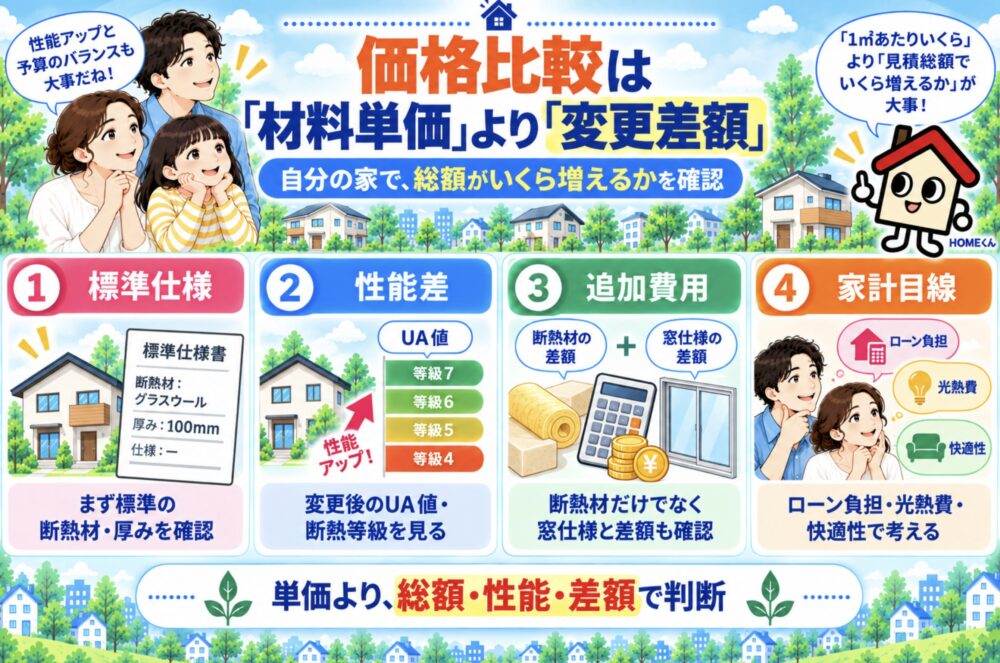 断熱材の価格を比較するときは「材料単価」より変更差額を見る