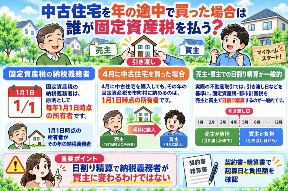 中古住宅を年の途中で買った場合は誰が固定資産税を払う?