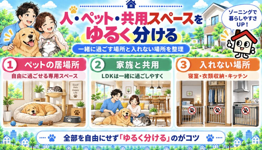 人・ペット・共用スペースをゆるく分ける