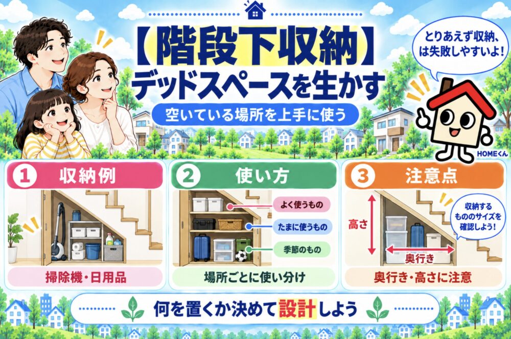 【階段下収納】デッドスペースを生かせるが奥行きに注意