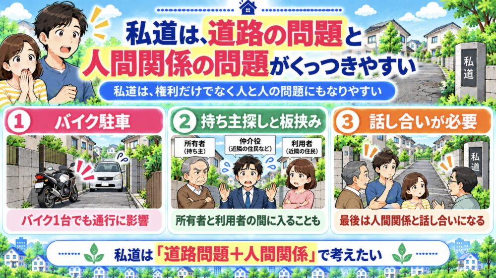 私道は、道路の問題と人間関係の問題がくっつきやすい