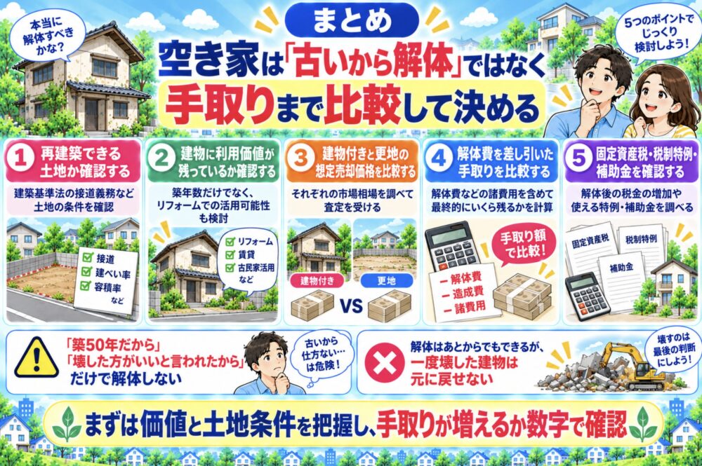 空き家は「古いから解体」ではなく手取りまで比較して決める