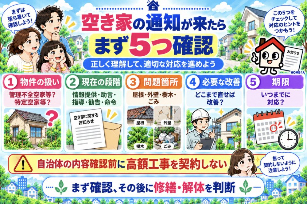 自治体から空き家の通知が届いたら、まずこの5つを確認する