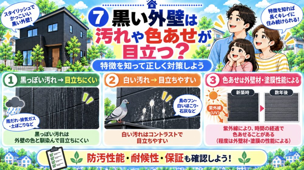 黒い外壁は汚れや色あせが目立つ？