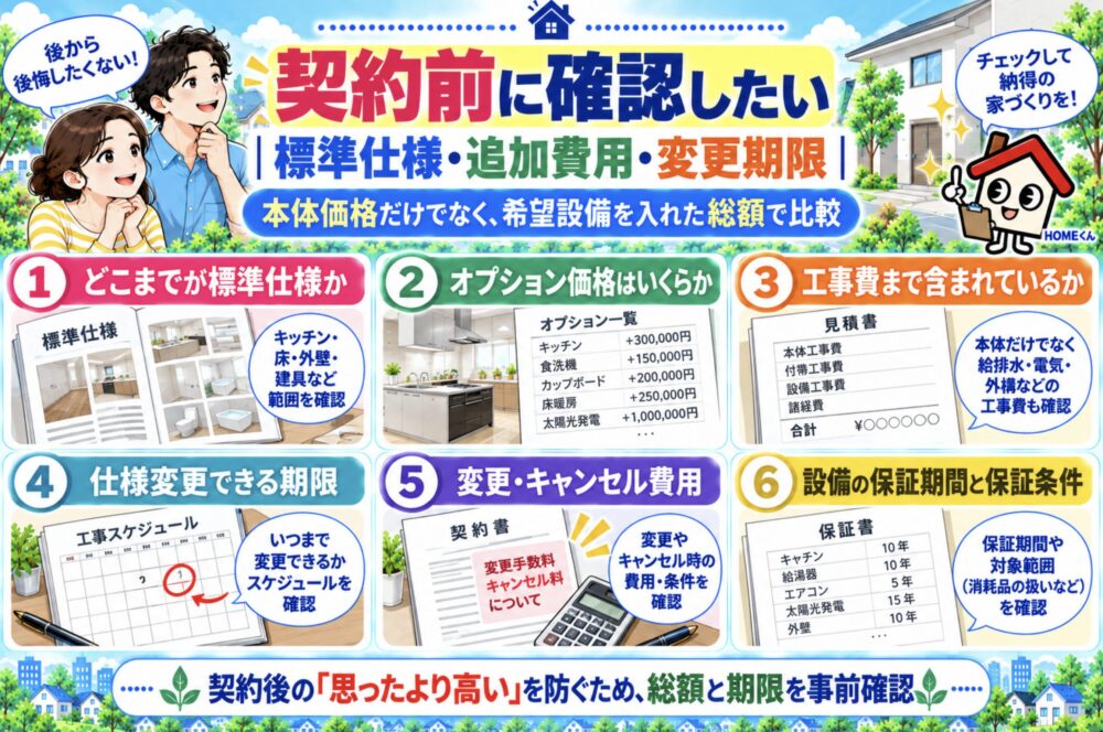 契約前に確認したい｜標準仕様・追加費用・変更期限