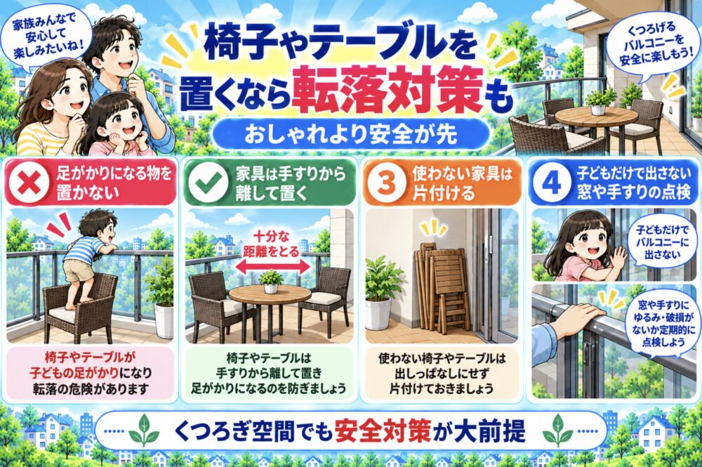 椅子やテーブルを置くなら子どもの転落対策も忘れない