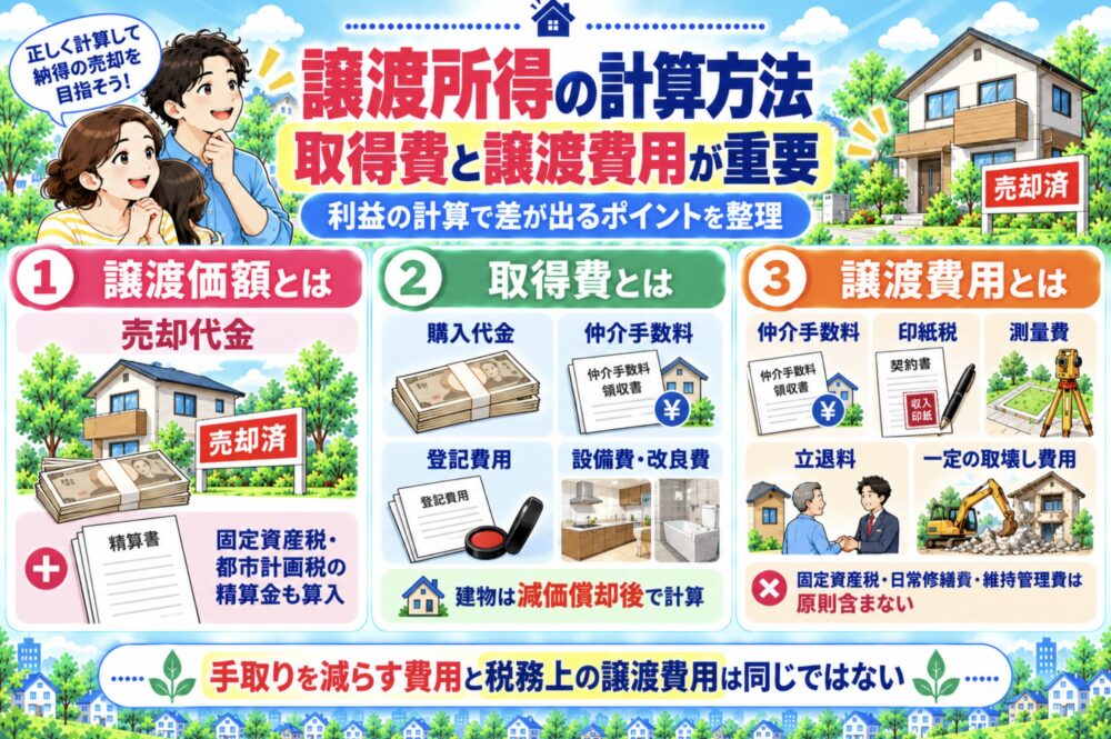 譲渡所得の計算方法|取得費と譲渡費用が重要