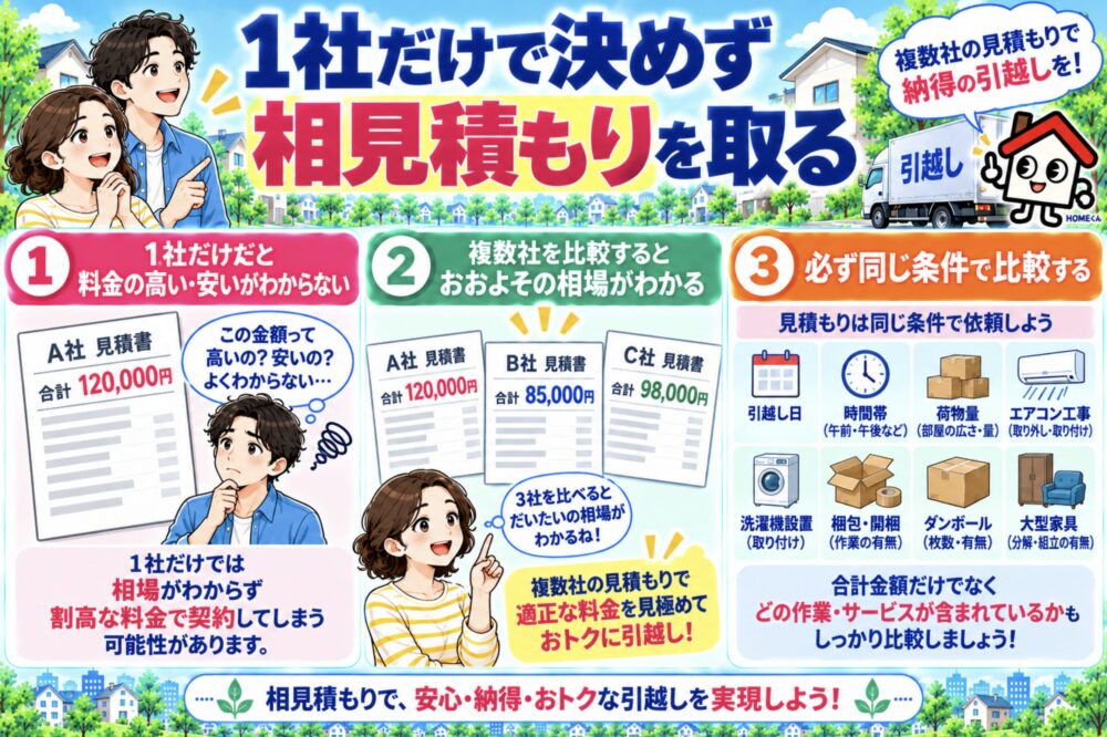 引越し料金は1社だけで決めず相見積もりを取る