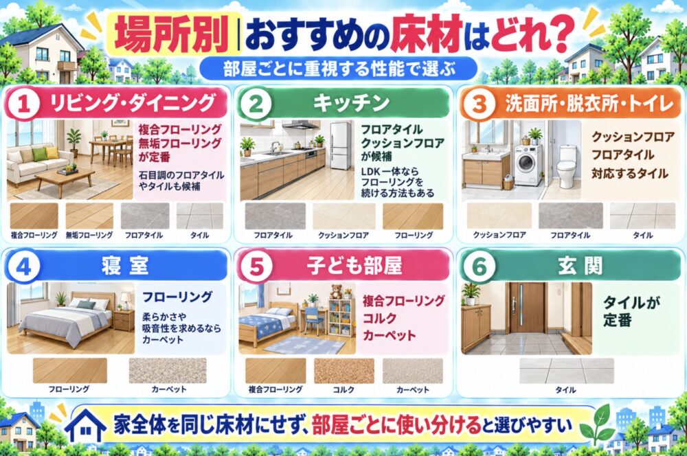 場所別|おすすめの床材はどれ?