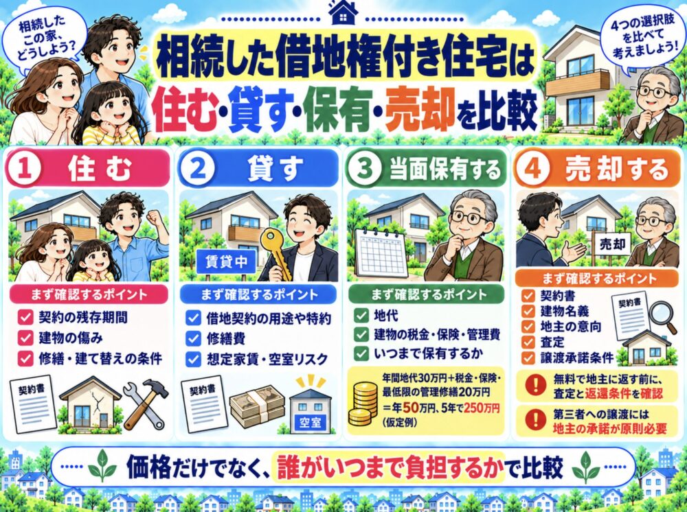 相続した借地権付き住宅は、住む・貸す・保有・売却を比較する