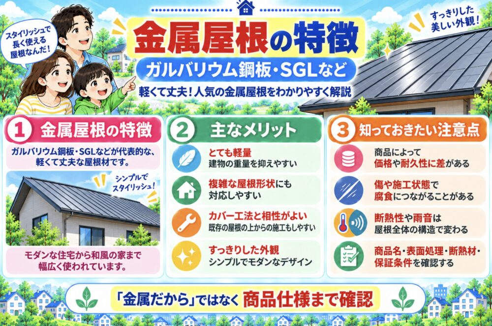 金属屋根の特徴|ガルバリウム鋼板・SGLなど