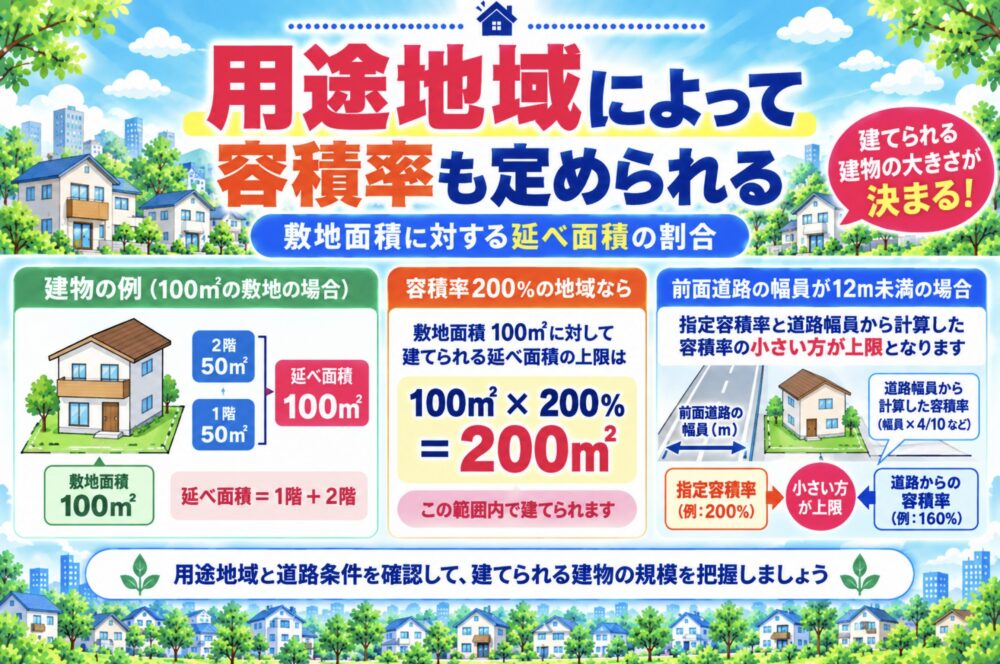 用途地域によって容積率も定められる