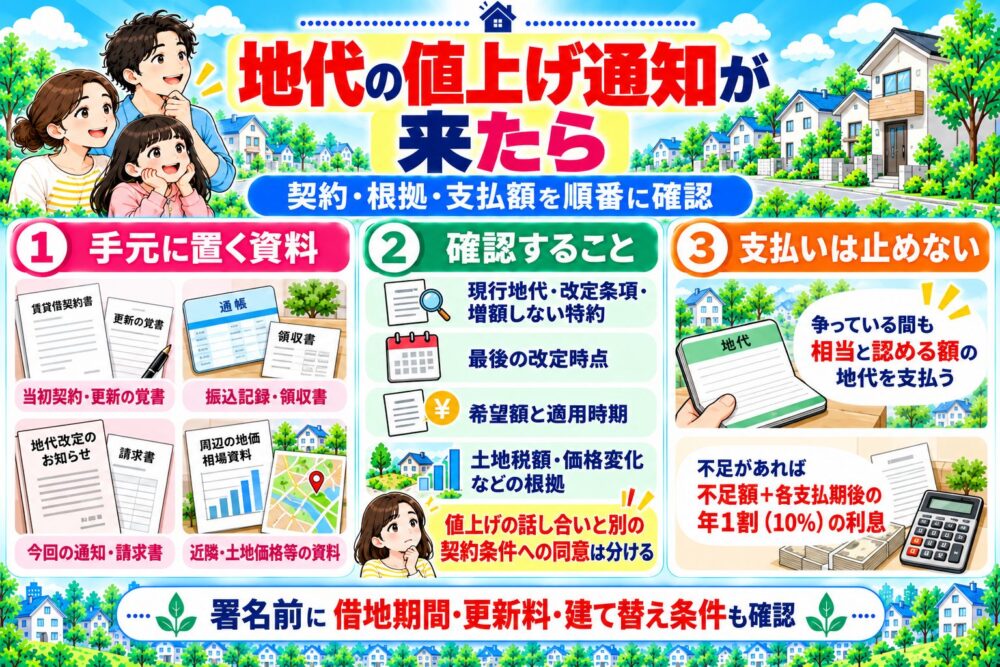 地代の値上げ通知が来たら、契約・根拠・支払額を順番に確認する