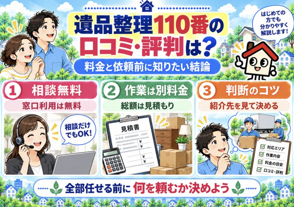 遺品整理110番の口コミ・評判は?料金と依頼前に知りたい結論
