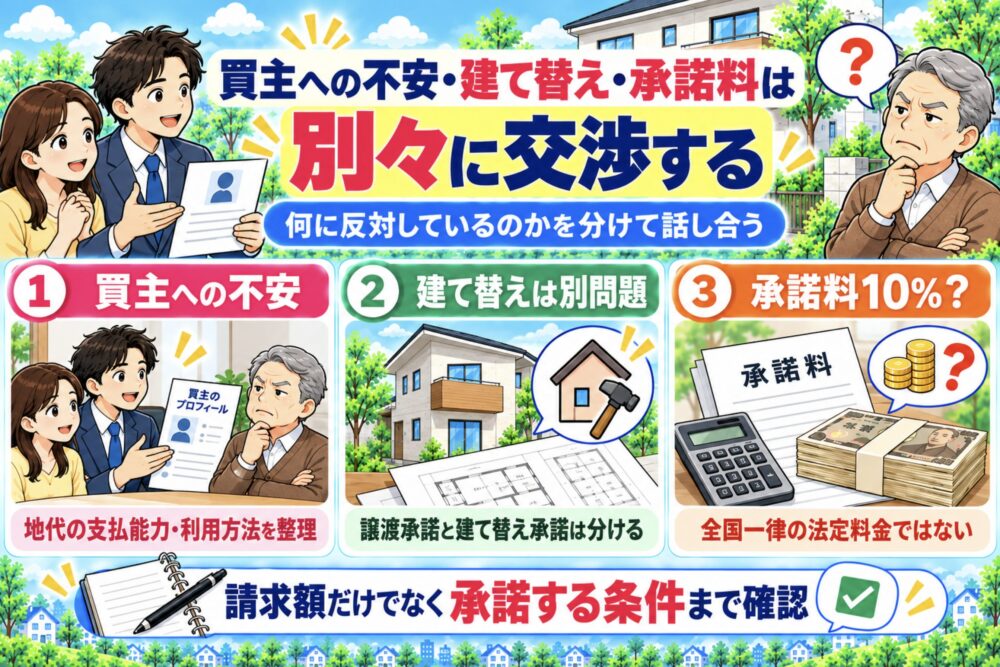 買主への不安・建て替え・承諾料は別々に交渉する　借地権