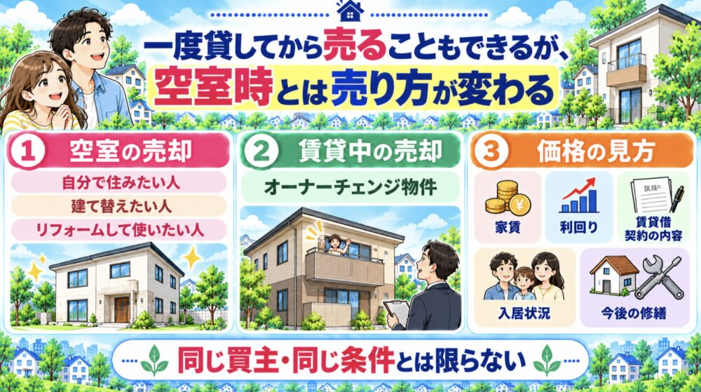 一度貸してから売ることもできるが、空室時とは売り方が変わる