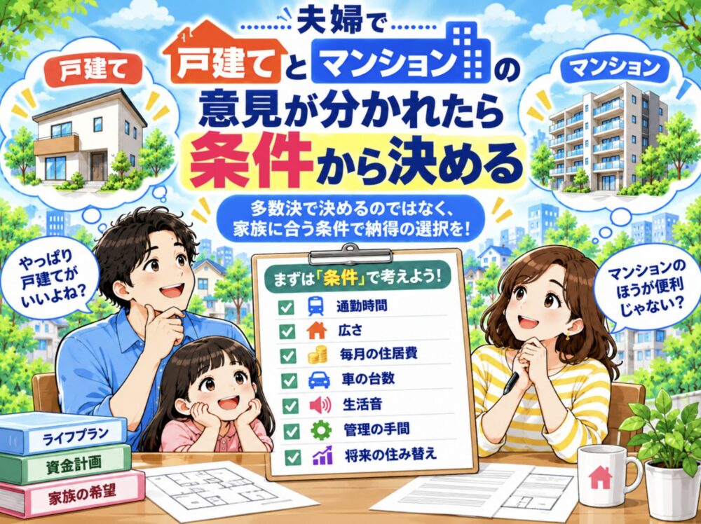 夫婦で戸建てとマンションの意見が違うなら「条件」から決める