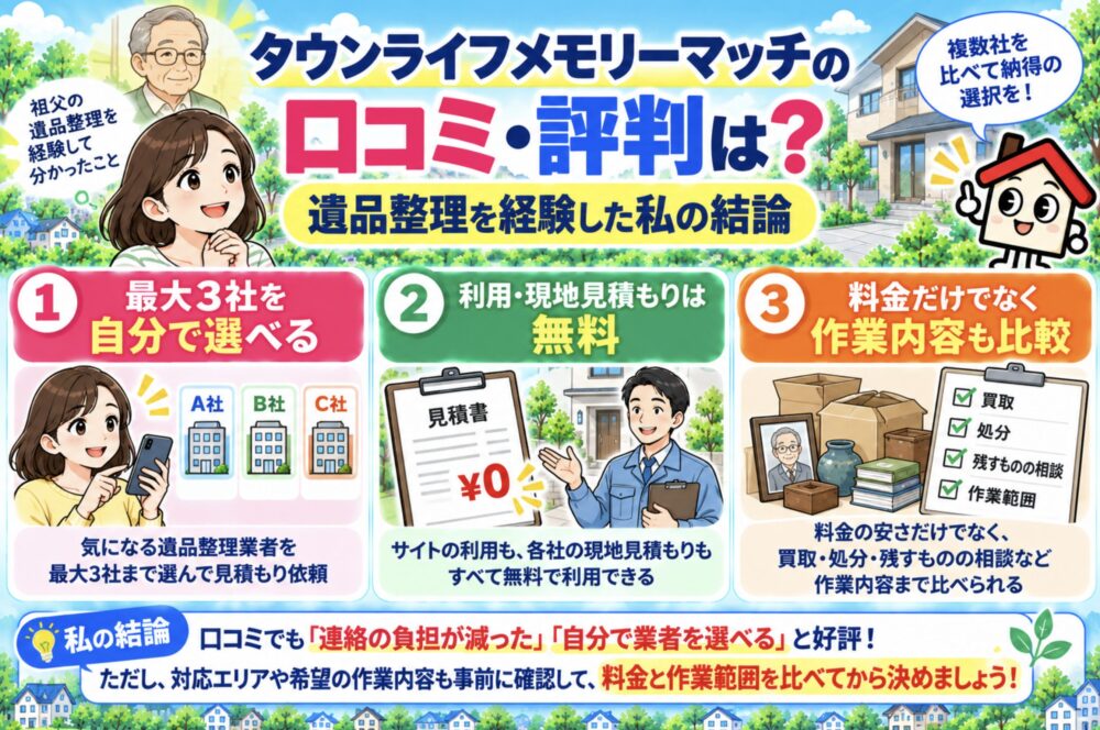 タウンライフメモリーマッチの口コミ・評判は?遺品整理を経験した私の結論