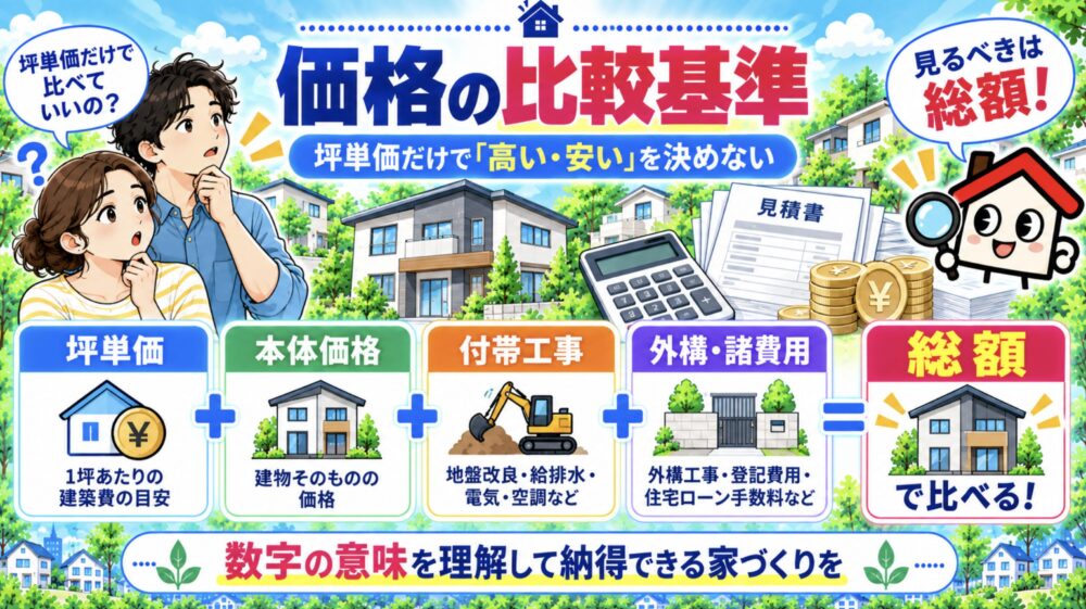 価格の比較基準｜坪単価だけで「高い・安い」を決めない