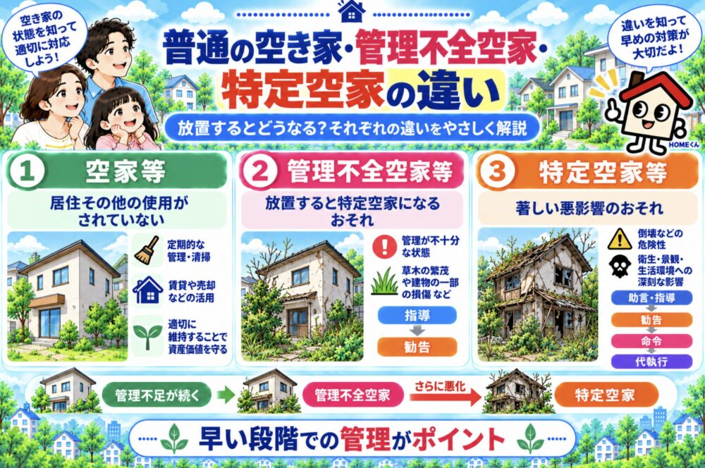 「普通の空き家」「管理不全空家」「特定空家」は何が違う?