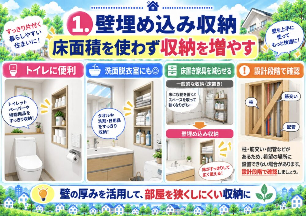 壁埋め込み収納｜床面積を使わず収納を増やす