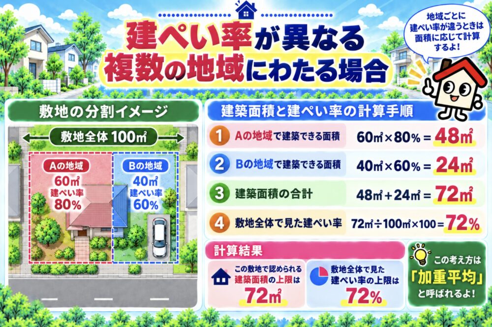 建ぺい率が異なる複数の地域にわたる場合