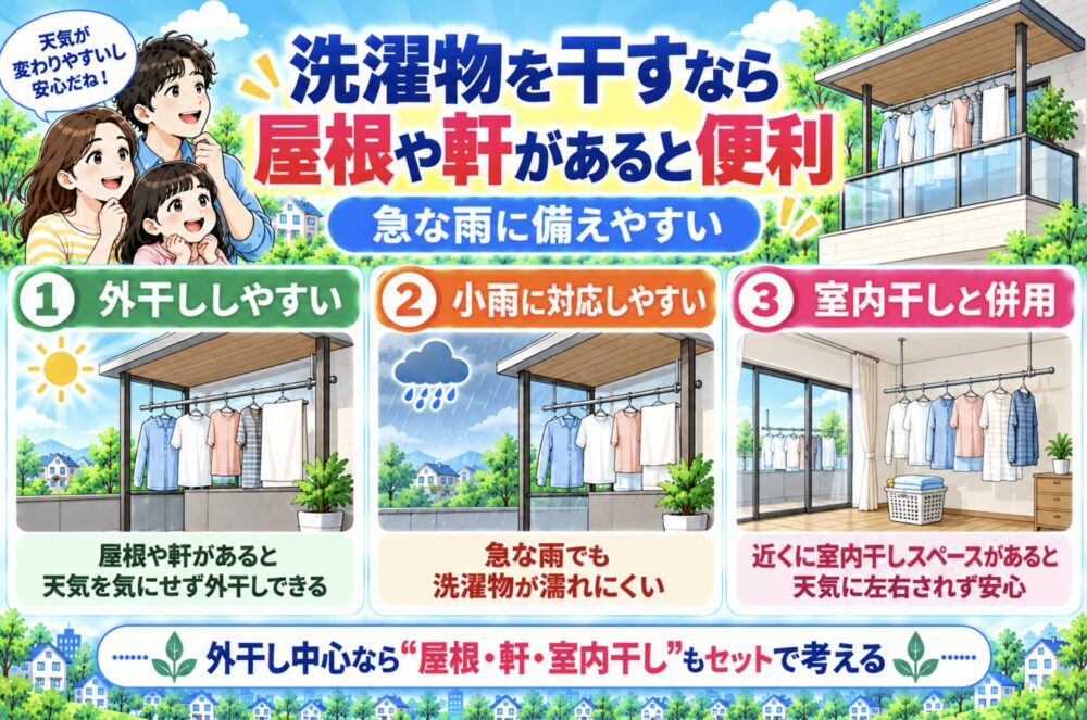 洗濯物を干すなら屋根や軒があると使いやすい