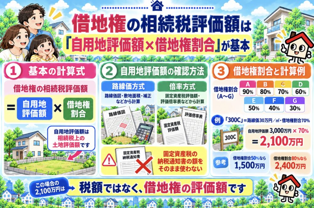 借地権の相続税評価額は「自用地評価額×借地権割合」が基本