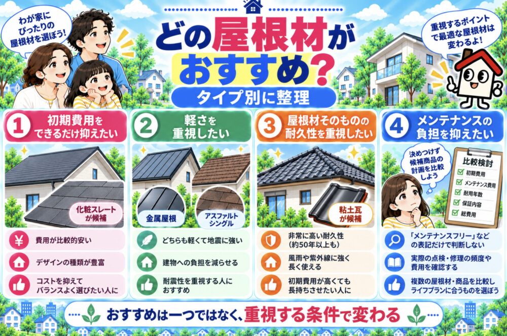 どの屋根材がおすすめ?タイプ別に整理