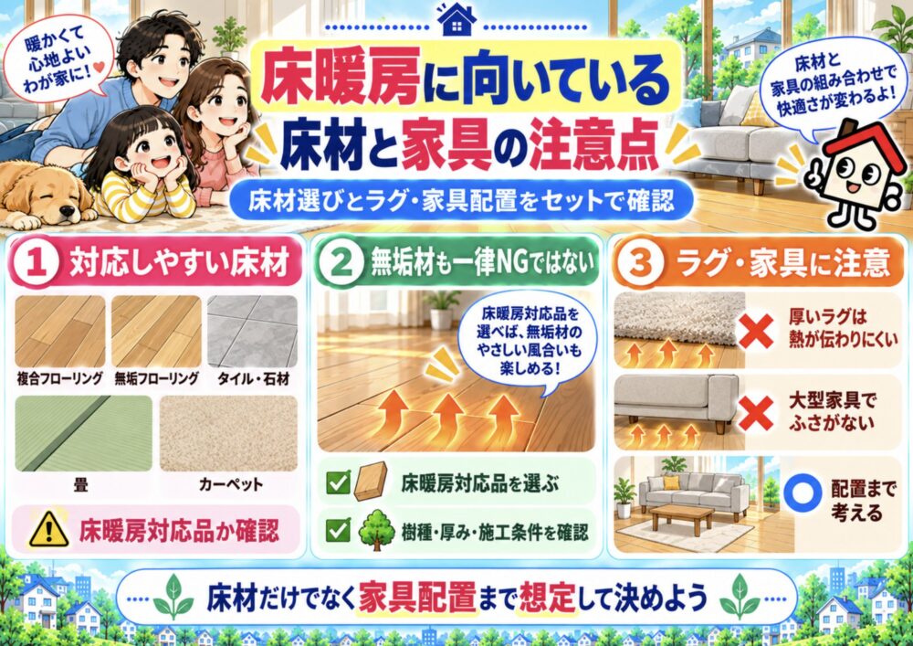 床暖房に向いている床材と家具の注意点