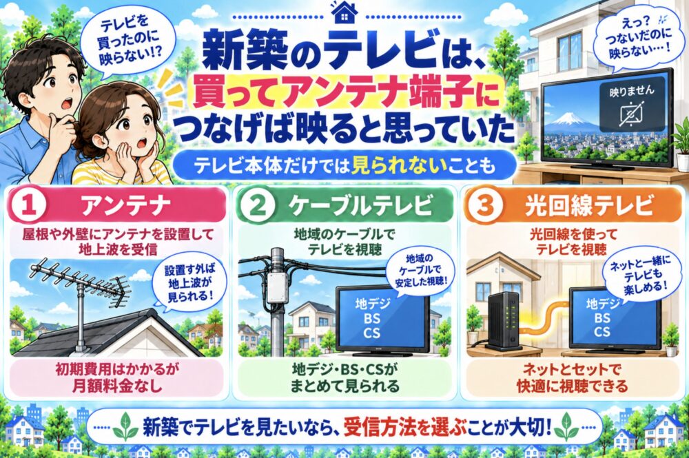 新築のテレビは、買ってアンテナ端子につなげば映ると思っていた