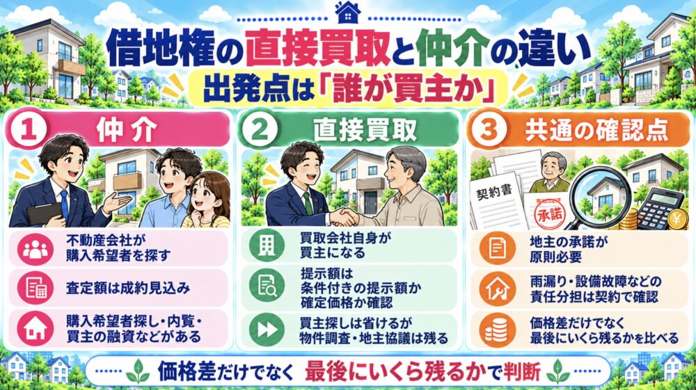 借地権の直接買取と仲介はどう違う？「誰が買主か」が出発点