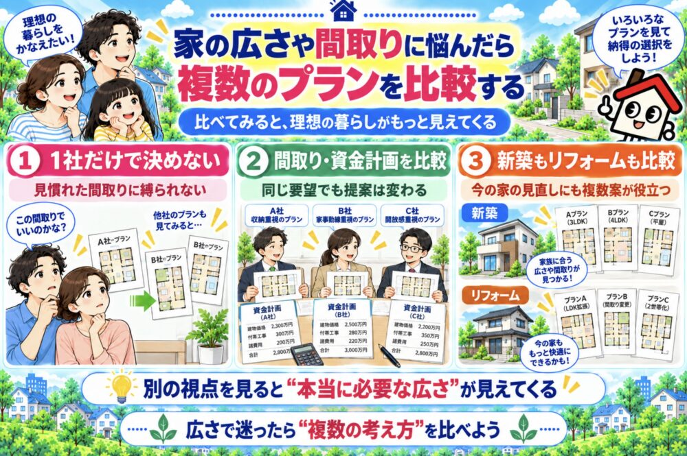 家の広さや間取りに悩んだら複数のプランを比較する