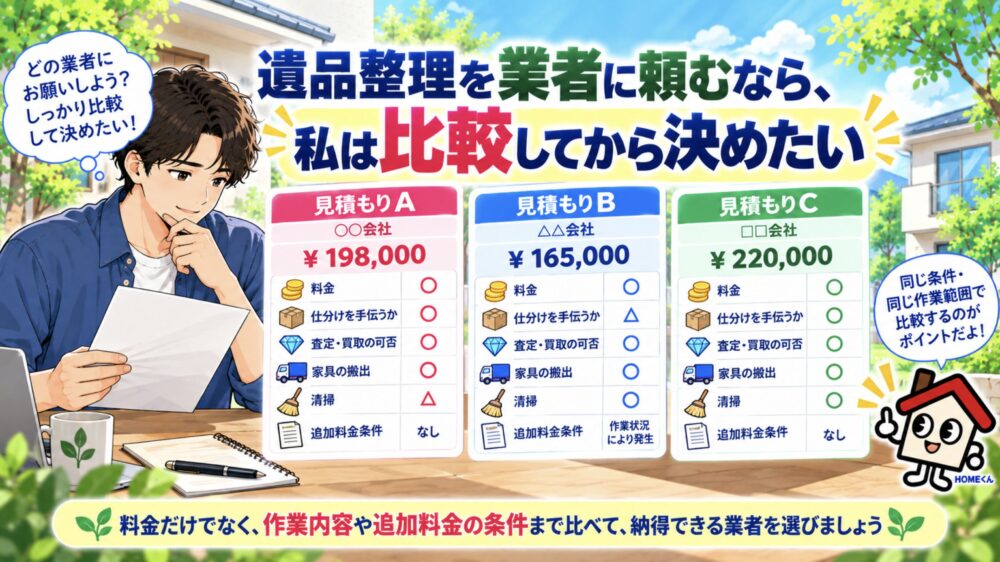 遺品整理を業者に頼むなら、私は比較してから決めたい