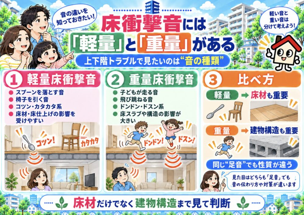 床衝撃音には「軽量」と「重量」がある
