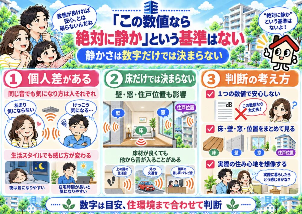 「この数値なら絶対に静か」という基準はない