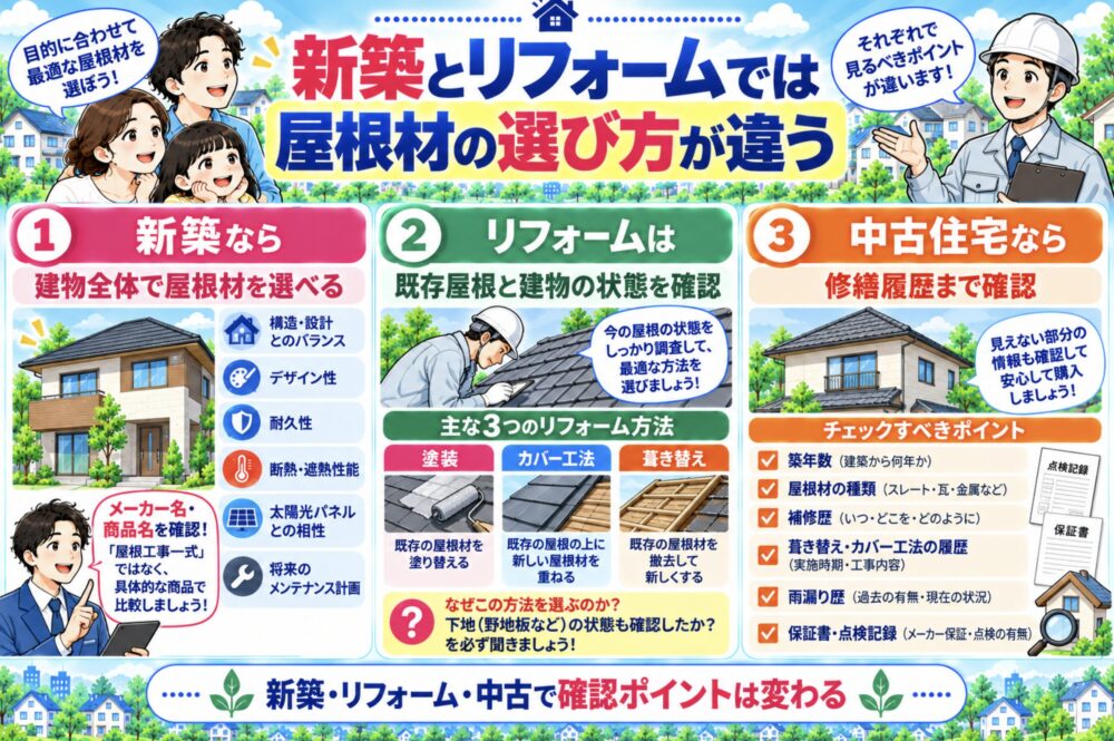 新築とリフォームでは屋根材の選び方が違う